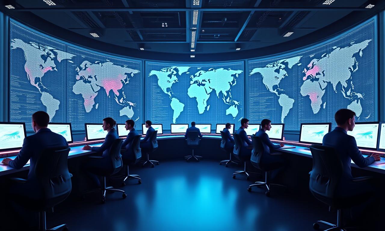 Logistics dispatch center with digital tracking screens