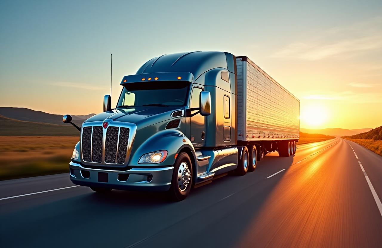 Heavy duty semi-truck on the open road